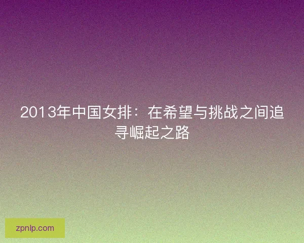 2013年中国女排：在希望与挑战之间追寻崛起之路