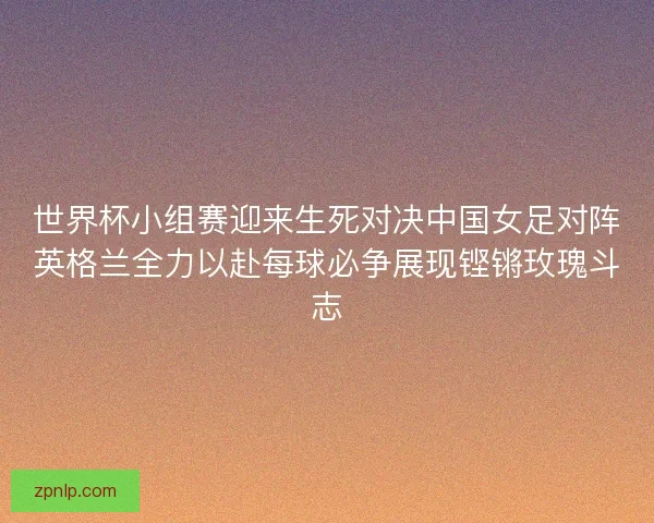 世界杯小组赛迎来生死对决中国女足对阵英格兰全力以赴每球必争展现铿锵玫瑰斗志 世界杯小组赛迎来生死对决中国女足对阵英格兰全力以赴每球必争展现铿锵玫瑰斗志